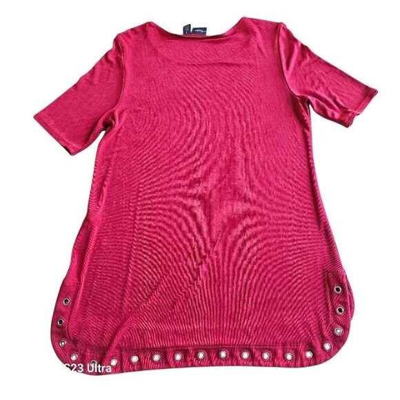 Chicos travelers womens Sz 1 us 8/10 red lycra stretch metal rings tunic top - Picture 2 of 7